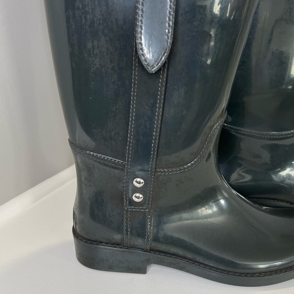 Coach Tasha Shiney Finish GraphiteTall Rubber Rain Boots - Picture 4 of 11